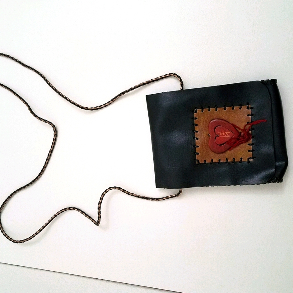 Crossbody Wooden Heart Pouch Bag